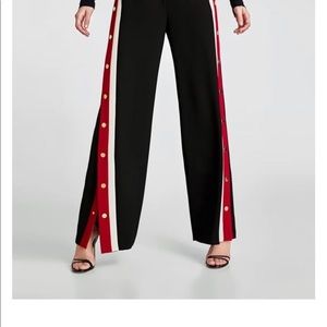 Zara Pants Side Stripes Side Snap Buttons Pocket Elastic Waist